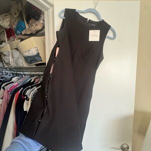 Seek the Label Black Sheath Mini Dress with Open Side Slit Sexy Date Night LBD